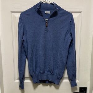 Giasone | 100% Extra Fine Merino Wool | Blue |1/4 Zip |Pullover |Sweater |Size M